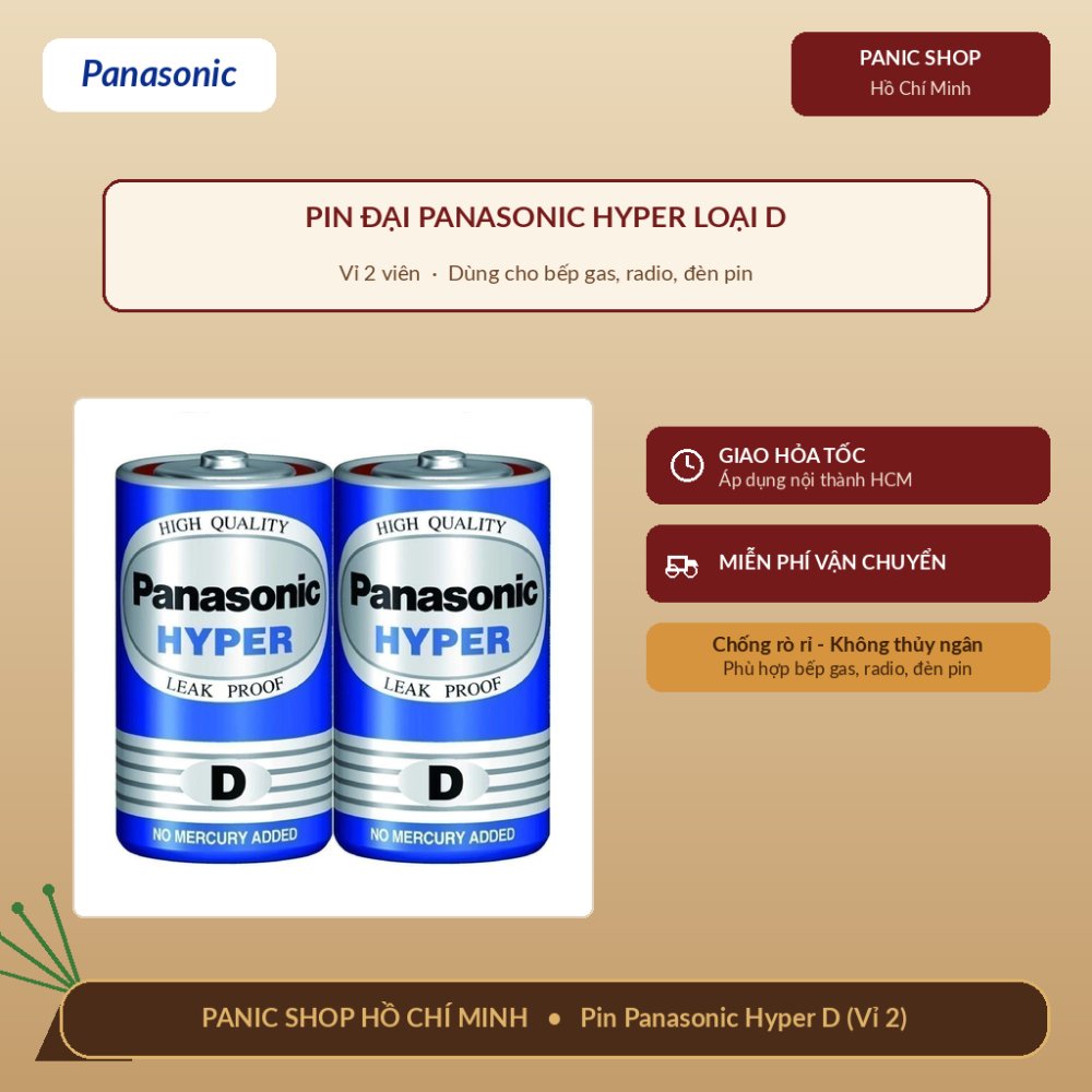 Bộ 2 pin D dùng cho bếp gas - Panasonic đại carbon - R20UT (Xanh)