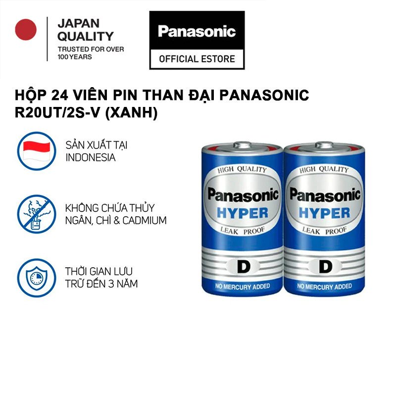 Combo 12 viên Pin Than Đại Panasonic R20UT/2S-V (Xanh) - Hàng Chính Hãng