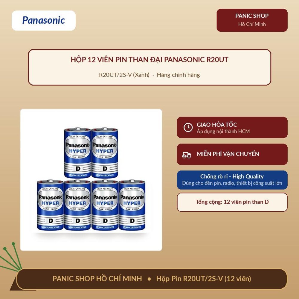 Combo 12 viên Pin Than Đại Panasonic R20UT/2S-V (Xanh) - Hàng Chính Hãng