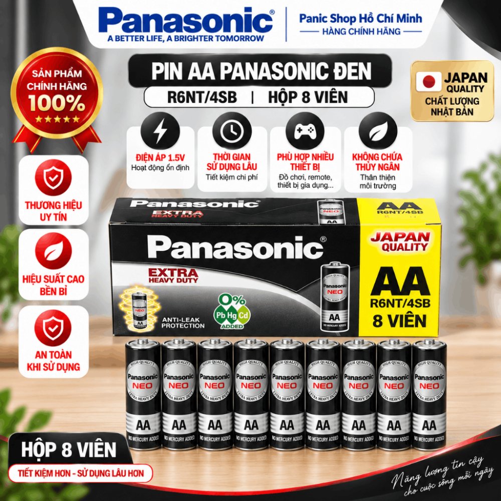 Combo 8 viên Pin than Panasonic AA R6NT/4SB-V (Đen) – Hàng Chính Hãng