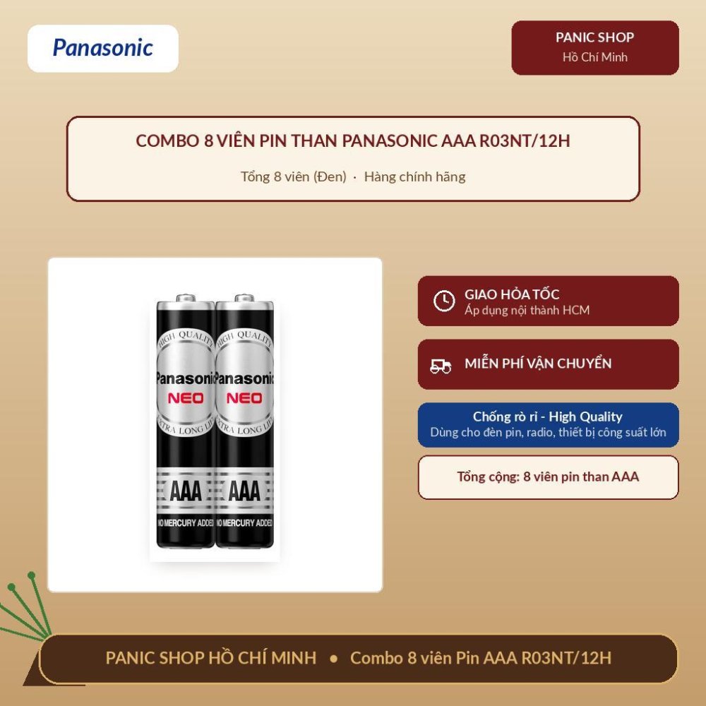 Combo 8 viên Pin Than Panasonic AAA R03NT/2S-V (Đen) – Hàng Chính Hãng