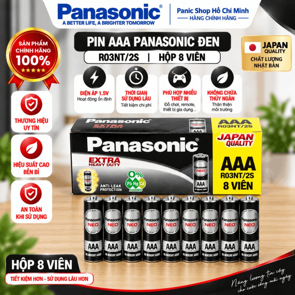 Combo 8 viên Pin Than Panasonic AAA R03NT/2S-V (Đen) – Hàng Chính Hãng
