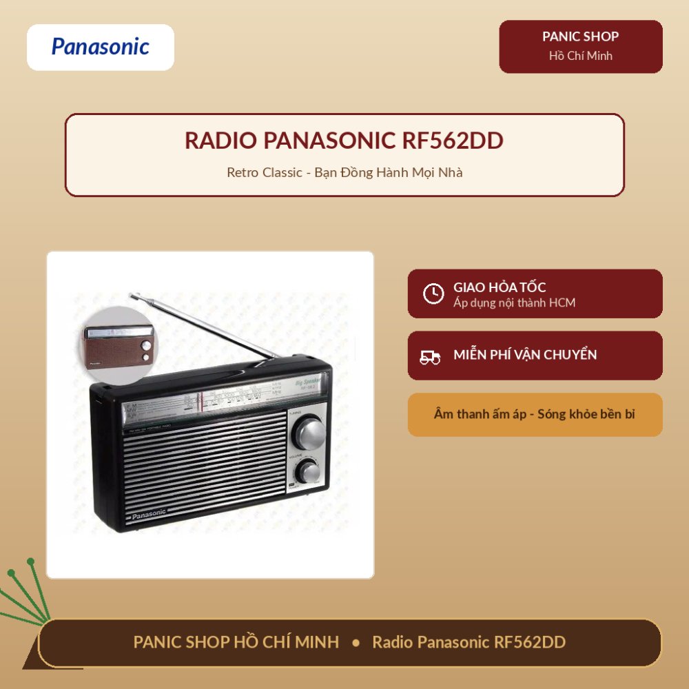 Đài Radio Panasonic RF-562DD Chính Hãng - 3 Băng Tần AM/FM/SW, Loa Lớn Rõ Nét, Tặng Kèm Dây Đeo