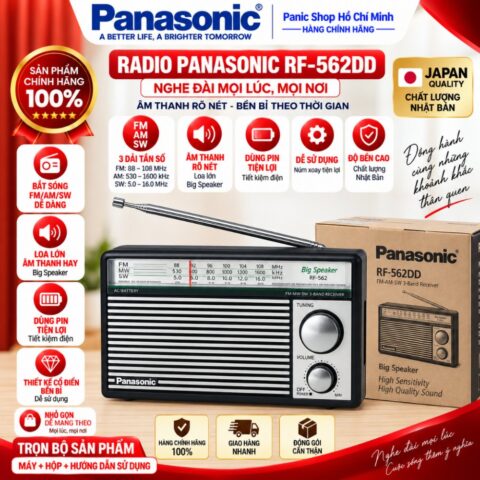 Đài Radio Panasonic RF-562DD Chính Hãng - 3 Băng Tần AM/FM/SW, Loa Lớn Rõ Nét, Tặng Kèm Dây Đeo