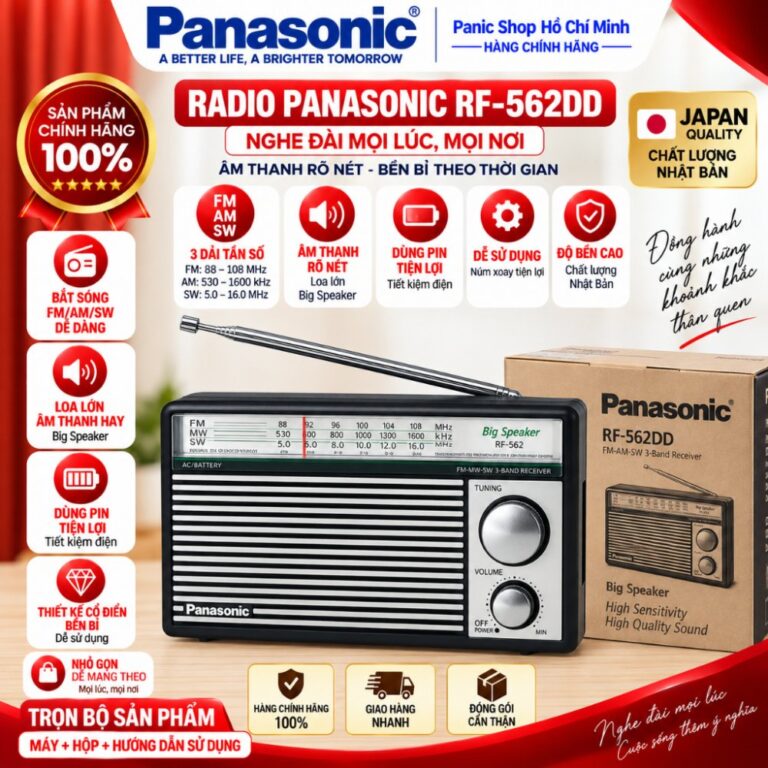 Đài Radio Panasonic RF-562DD Chính Hãng - 3 Băng Tần AM/FM/SW, Loa Lớn Rõ Nét, Tặng Kèm Dây Đeo