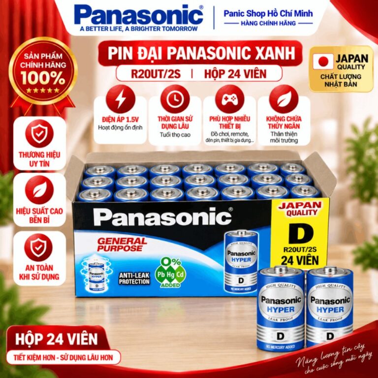 Hộp 24 viên Pin Than Đại Panasonic R20UT/2S-V (Xanh) - Hàng Chính Hãng