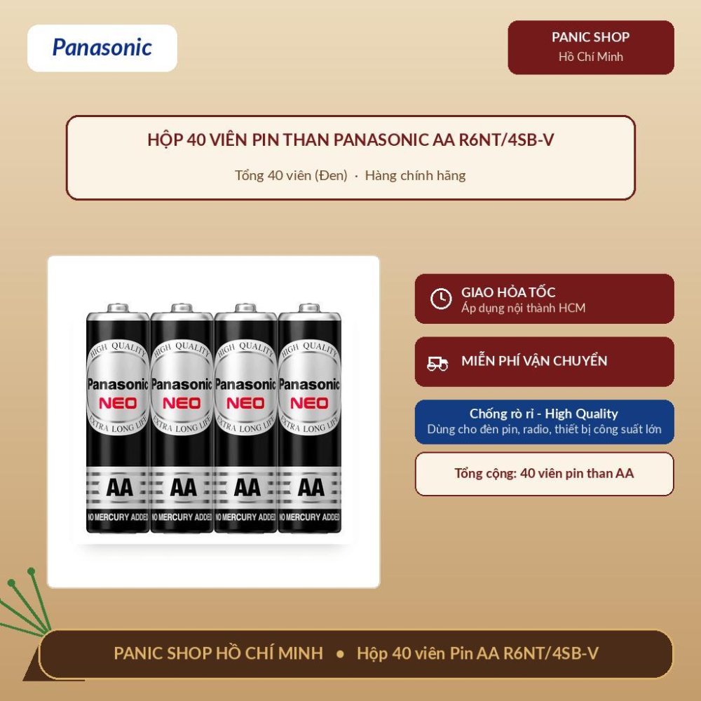 Hộp 40 viên Pin than Panasonic AA R6NT/4SB-V (Đen) – Hàng Chính Hãng