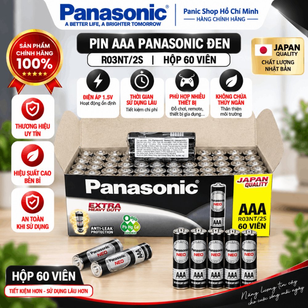 Hộp 60 viên Pin Than Panasonic AAA R03NT/2S-V (Đen) – Hàng Chính Hãng