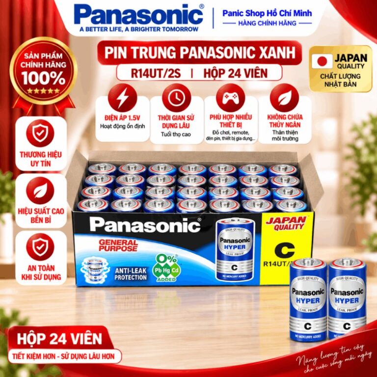 Hộp Pin Than Trung Panasonic R14UT/2S-V (Xanh) - Hàng Chính Hãng