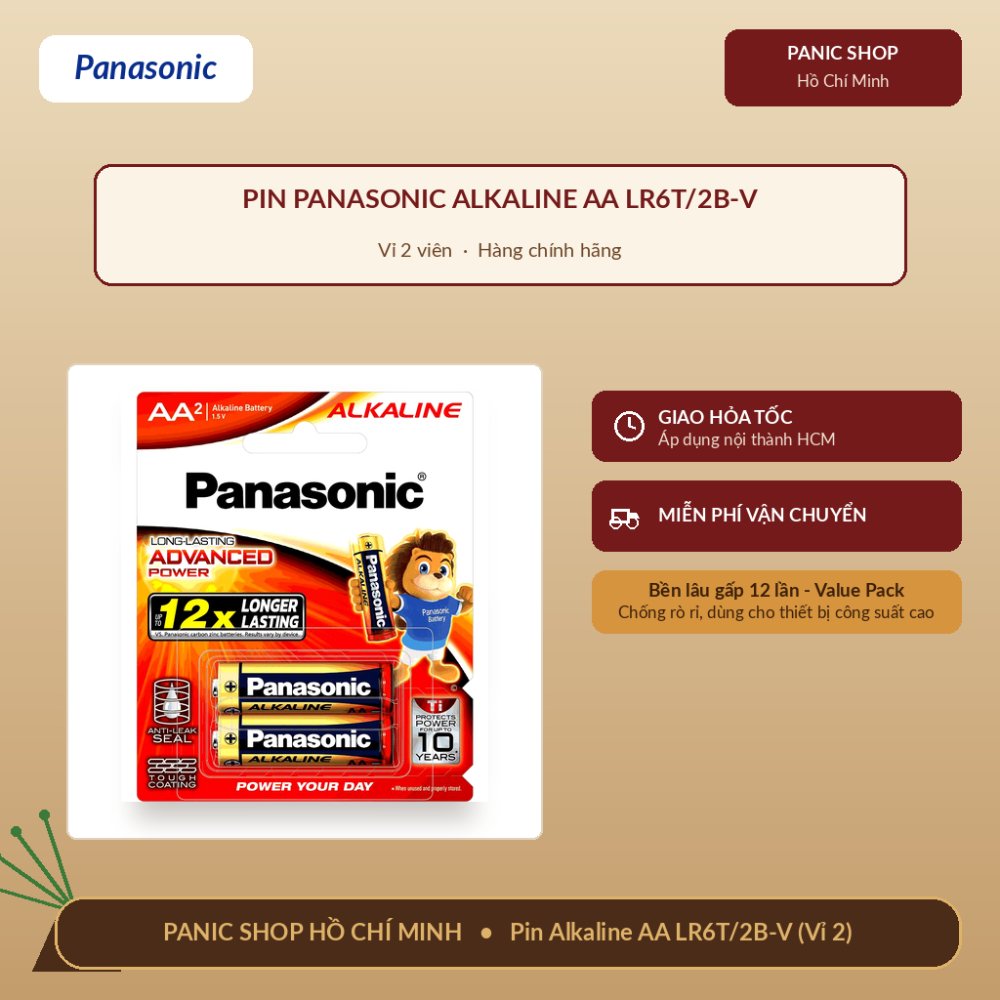 Pin cao cấp - Pin Panasonic Alkaline AA LR6T/2B-V – Hàng Chính Hãng