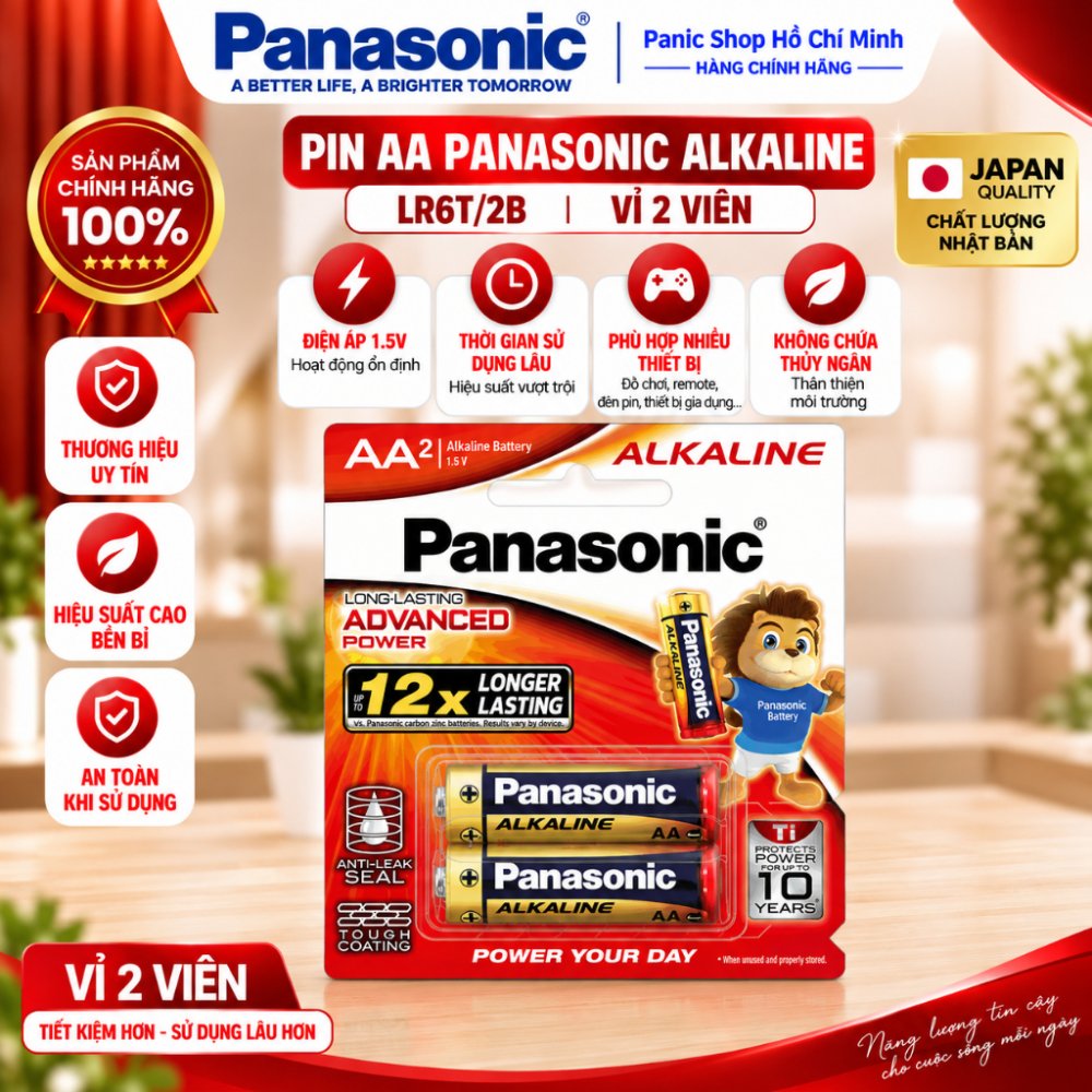 Pin cao cấp - Pin Panasonic Alkaline AA LR6T/2B-V – Hàng Chính Hãng