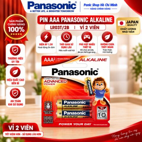 Pin cao cấp - Vỉ 2 viên Pin Panasonic Alkaline AAA LR03T/2B-V – Hàng Chính Hãng