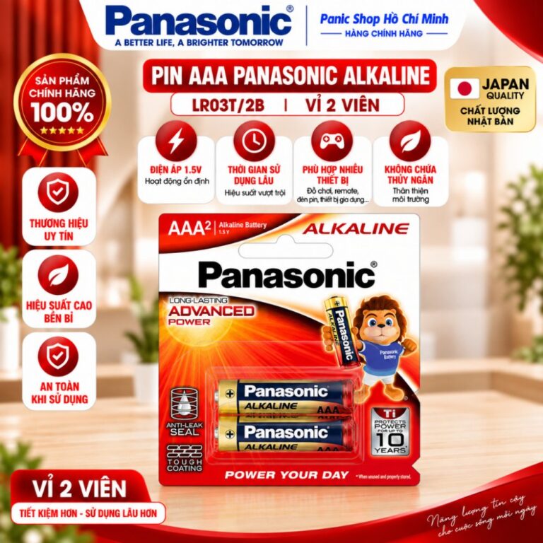 Pin cao cấp - Vỉ 2 viên Pin Panasonic Alkaline AAA LR03T/2B-V – Hàng Chính Hãng