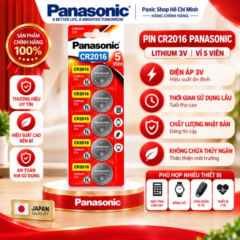 Pin nút Panasonic CR-2016/5BE (Vỉ 5 viên) - Hàng Chính Hãng
