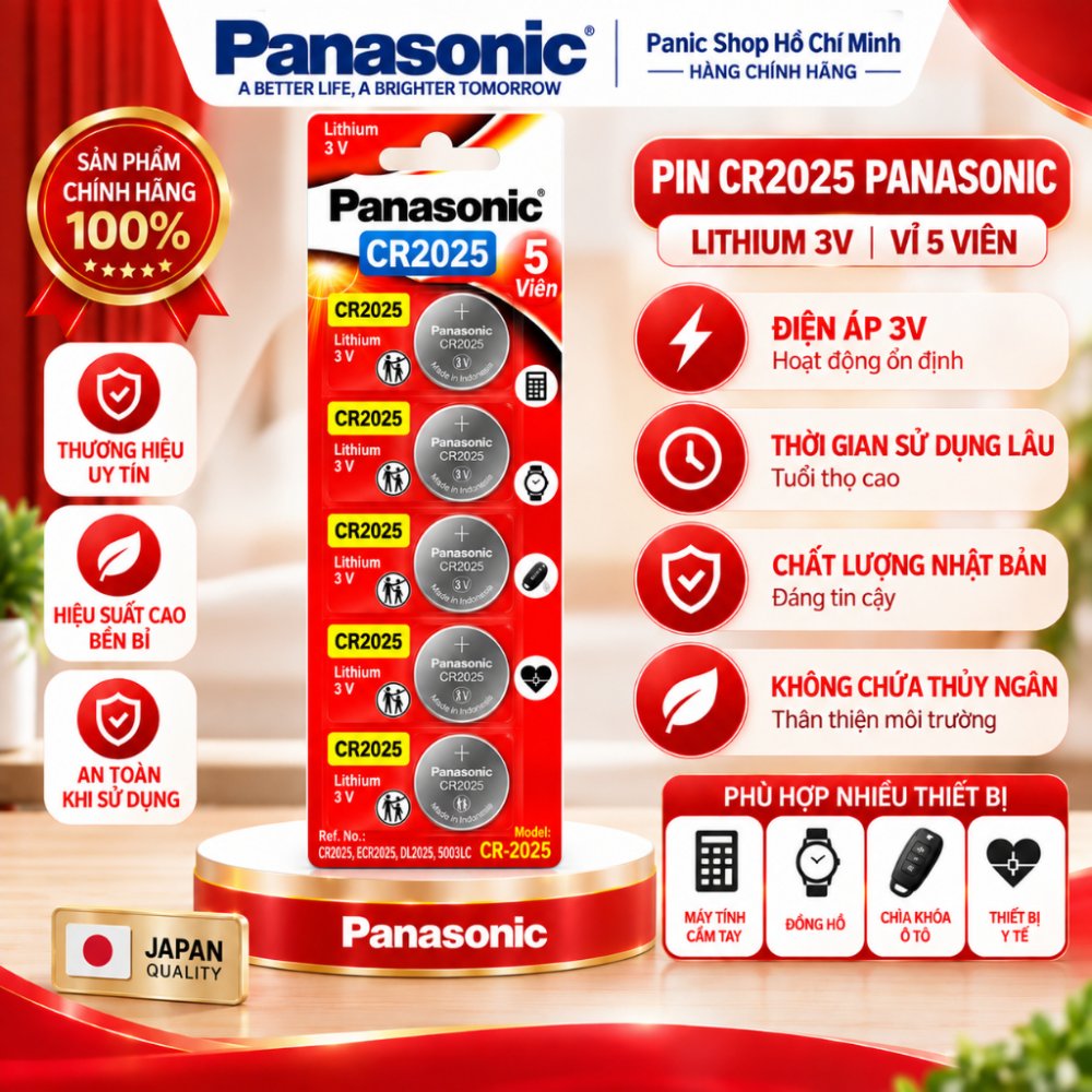 Pin nút Panasonic CR-2025/5BE (Vỉ 5 viên) - Hàng Chính Hãng