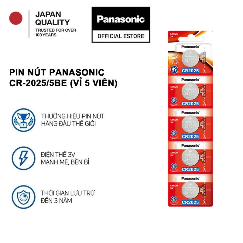 Pin nút Panasonic CR-2025/5BE (Vỉ 5 viên) - Hàng Chính Hãng