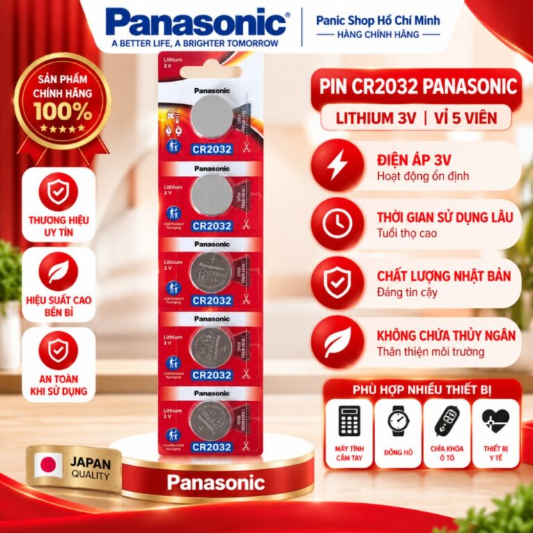 Pin nút Panasonic CR-2032/5B (Vỉ 5 viên) - Hàng Chính Hãng