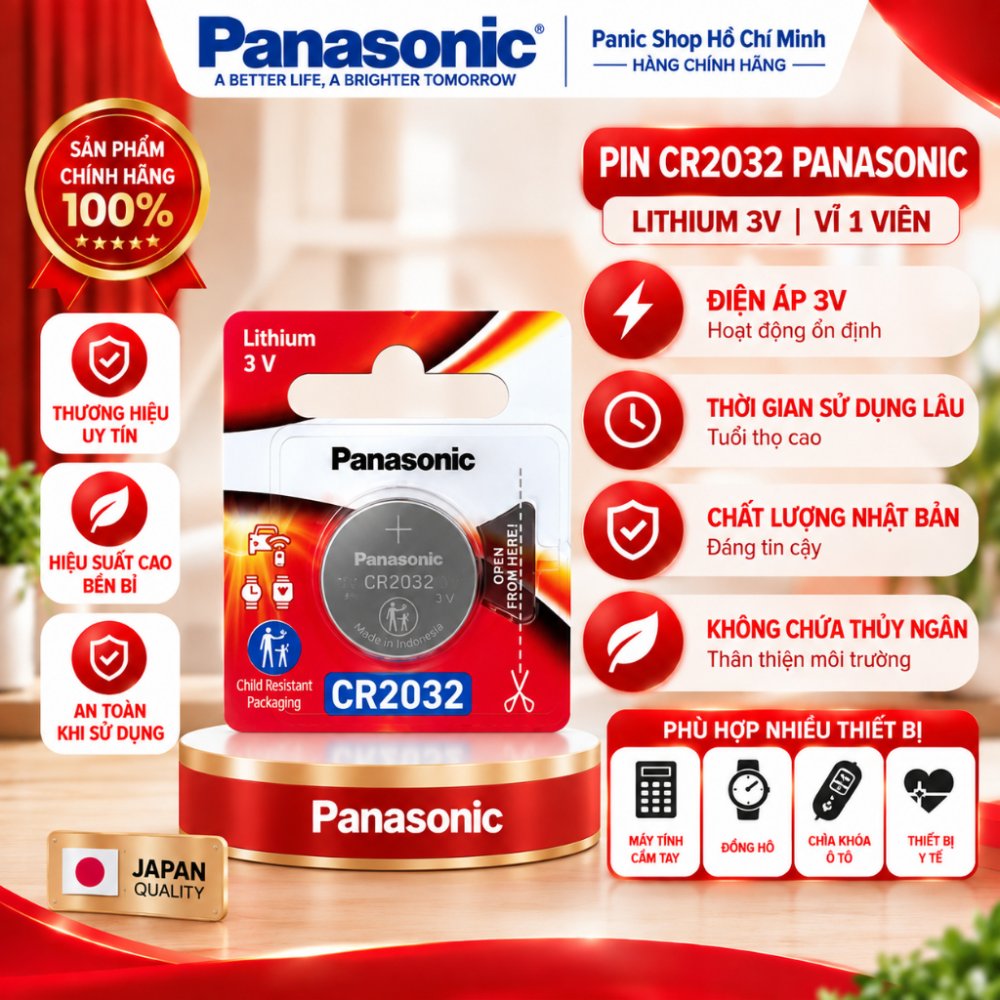 Pin nút Panasonic CR-2032PT/1B (Vỉ 1 viên) - Hàng Chính Hãng