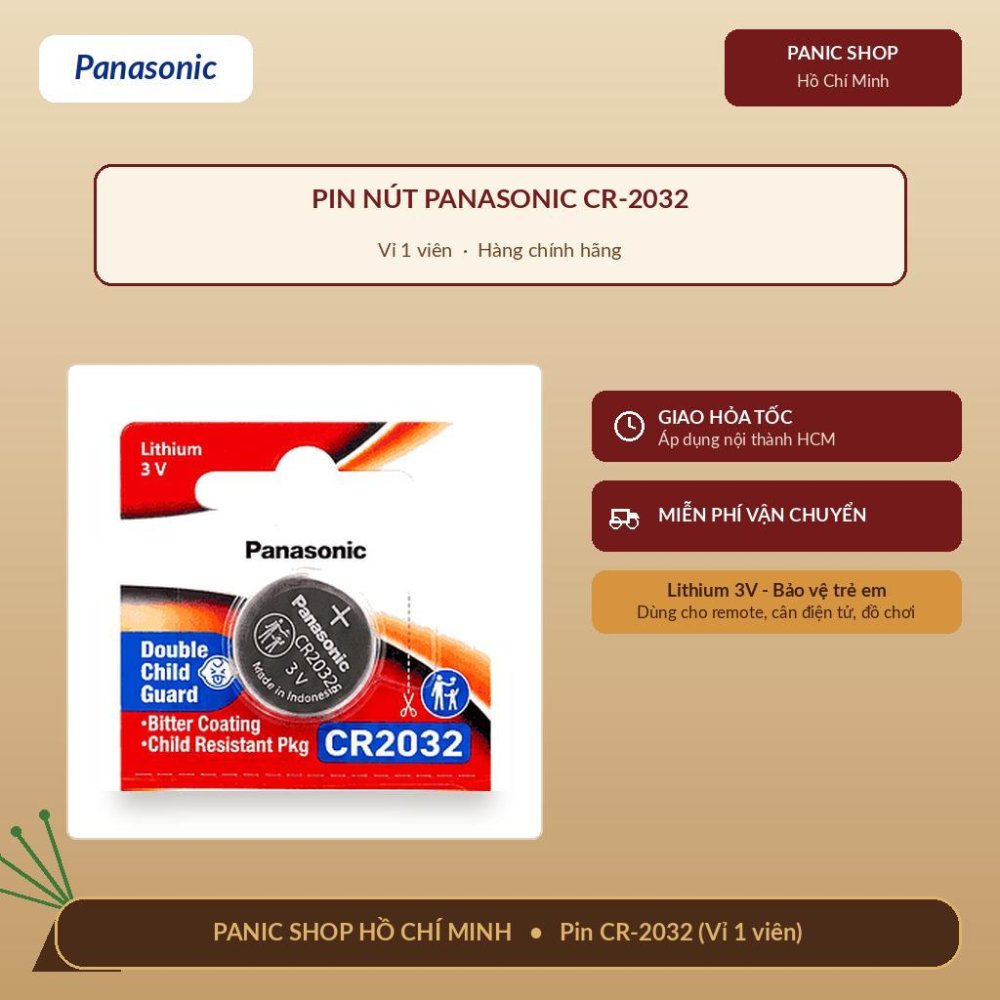 Pin nút Panasonic CR-2032PT/1B (Vỉ 1 viên) - Hàng Chính Hãng