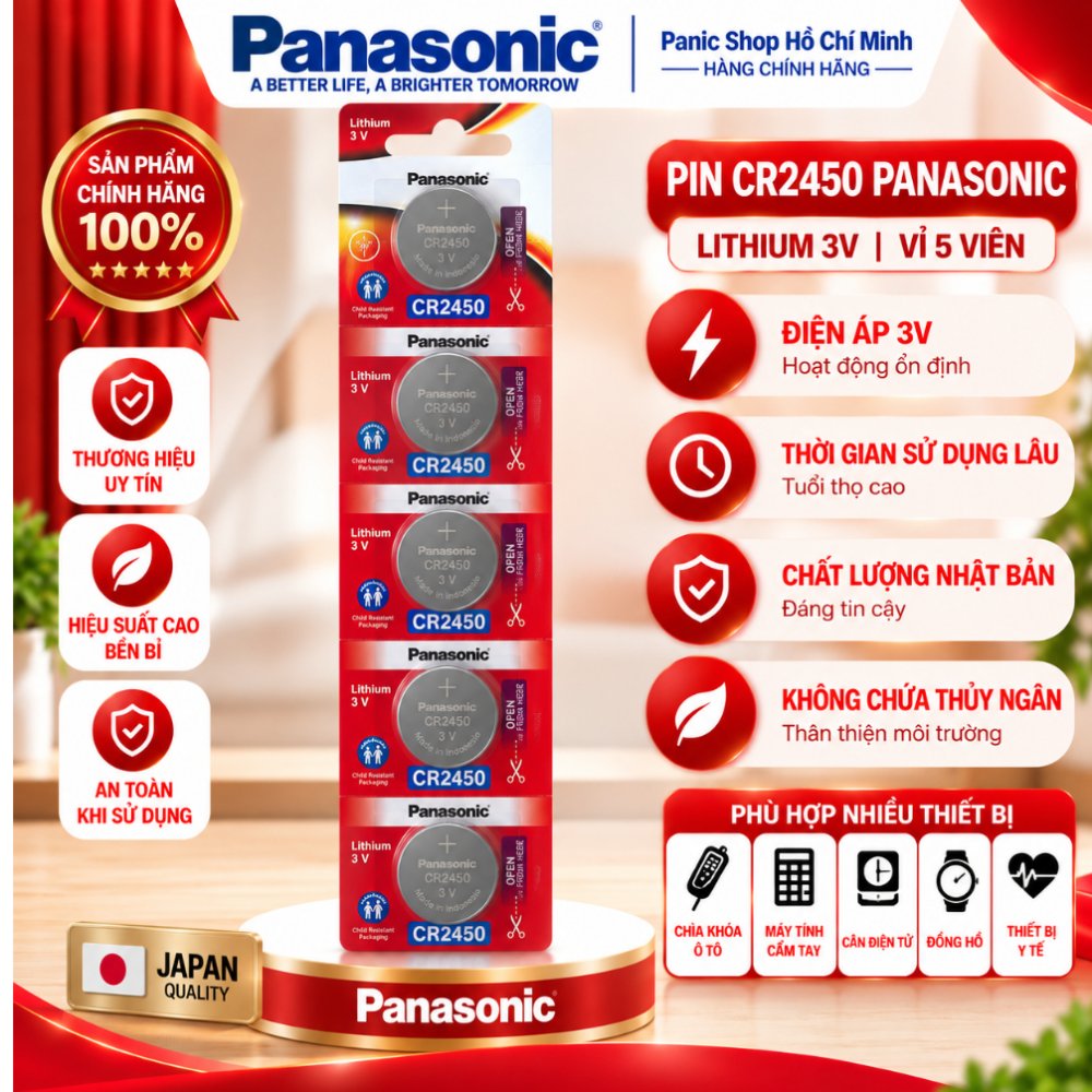 Pin nút Panasonic CR-2450/5BE (Vỉ 5 viên) - Hàng Chính Hãng