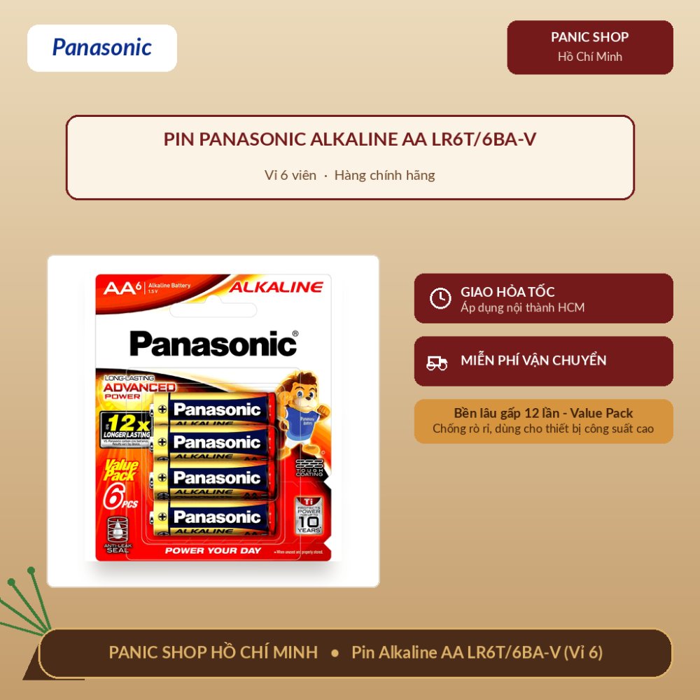 Pin Panasonic Alkaline AA LR6T/6BA-V (Vỉ 6 viên) – Hàng Chính Hãng