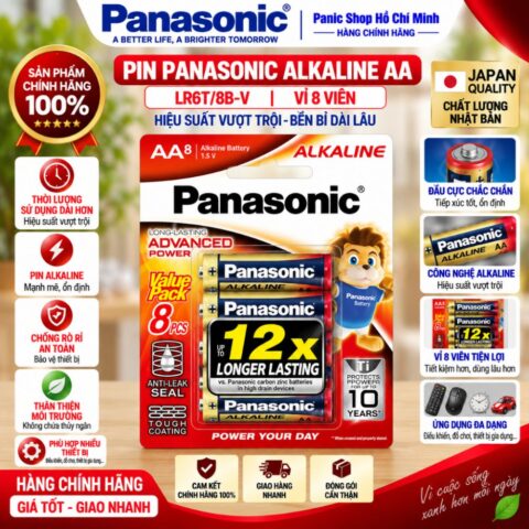 Pin Panasonic Alkaline AA LR6T/8B-V (Vỉ 8 viên) – Hàng Chính Hãng
