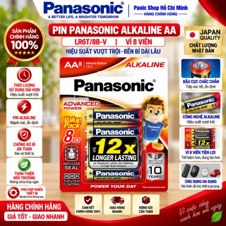 Pin Panasonic Alkaline AA LR6T/8B-V (Vỉ 8 viên) – Hàng Chính Hãng