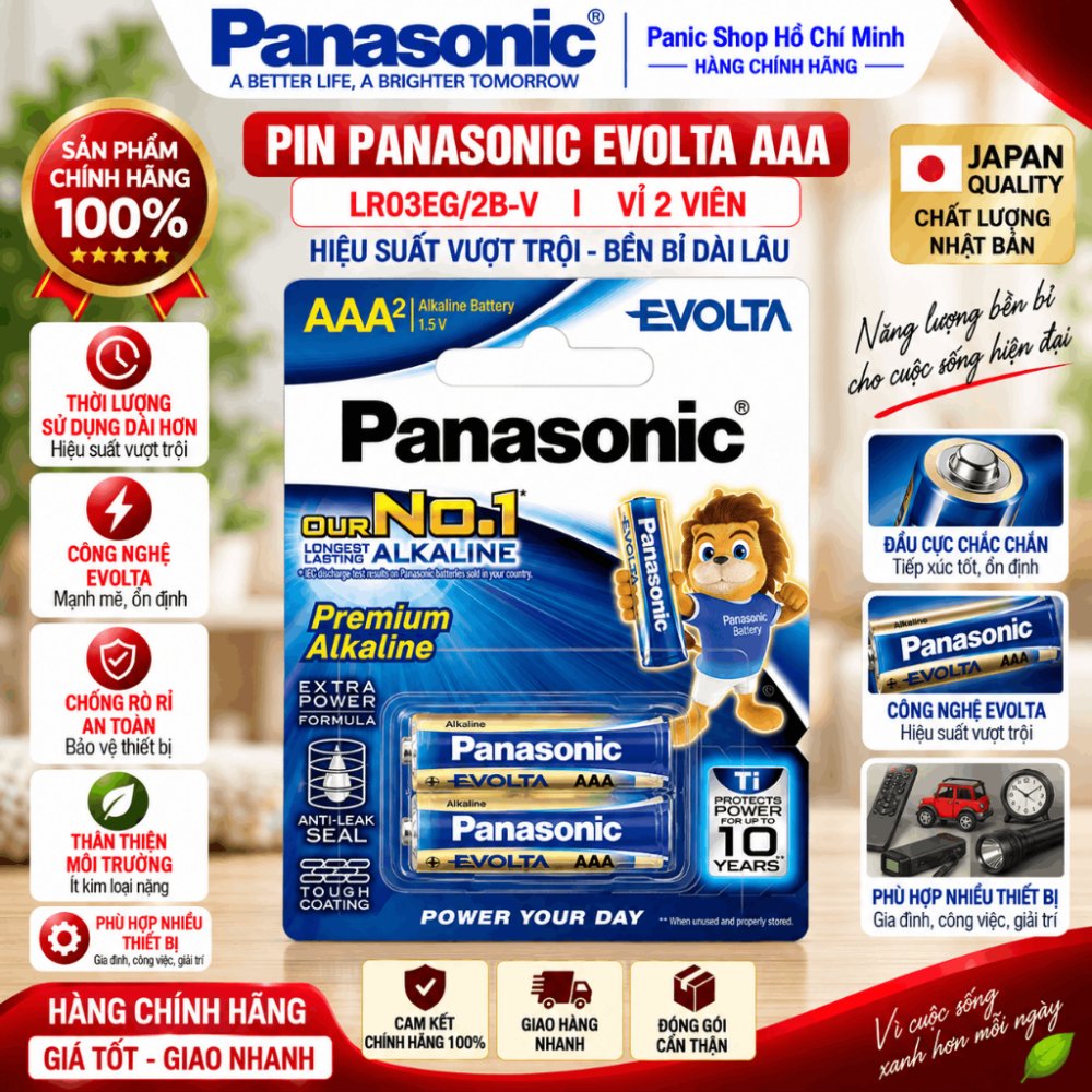 Pin Panasonic Evolta AAA LR03EG/2B-V (Vỉ 2 viên) - Hàng Chính Hãng