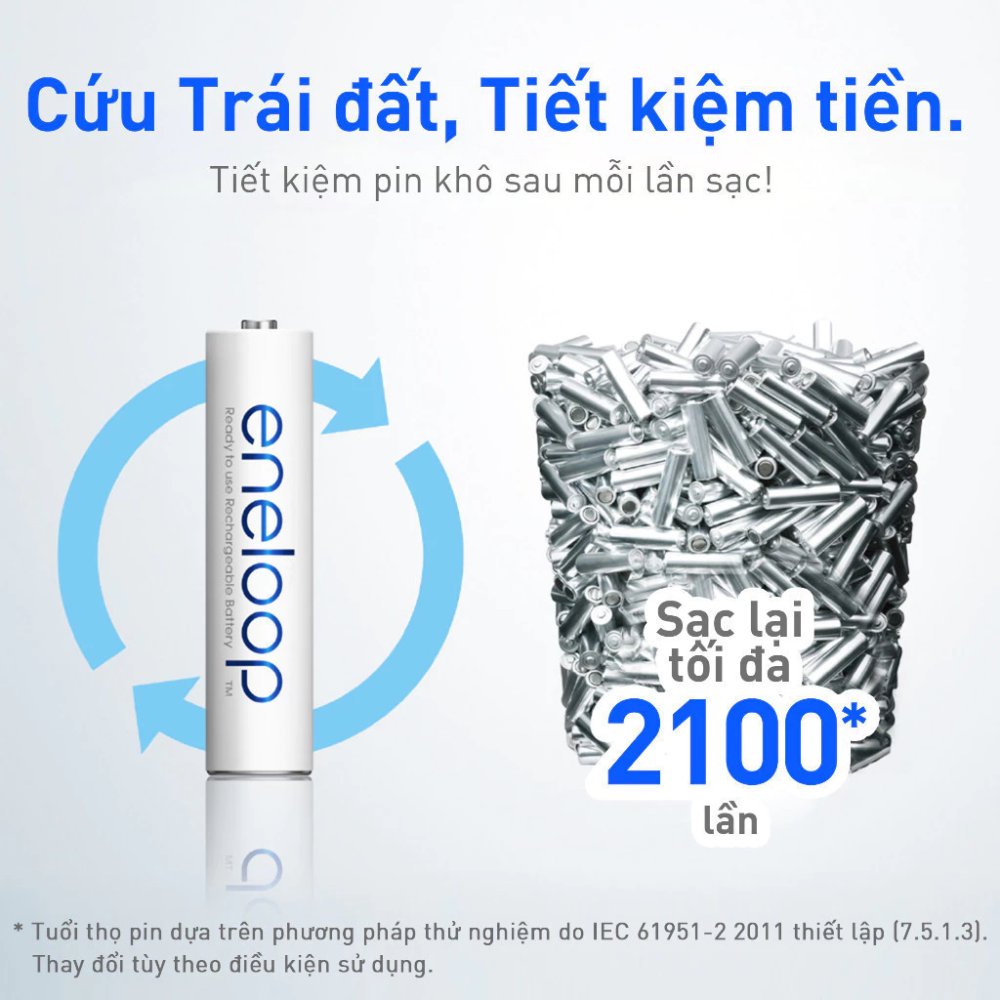 Pin sạc Panasonic eneloop tiêu chuẩn AAA 800mAh - BK-4MCCE2BT6 (Vỉ 2 viên) - Hàng Chính Hãng
