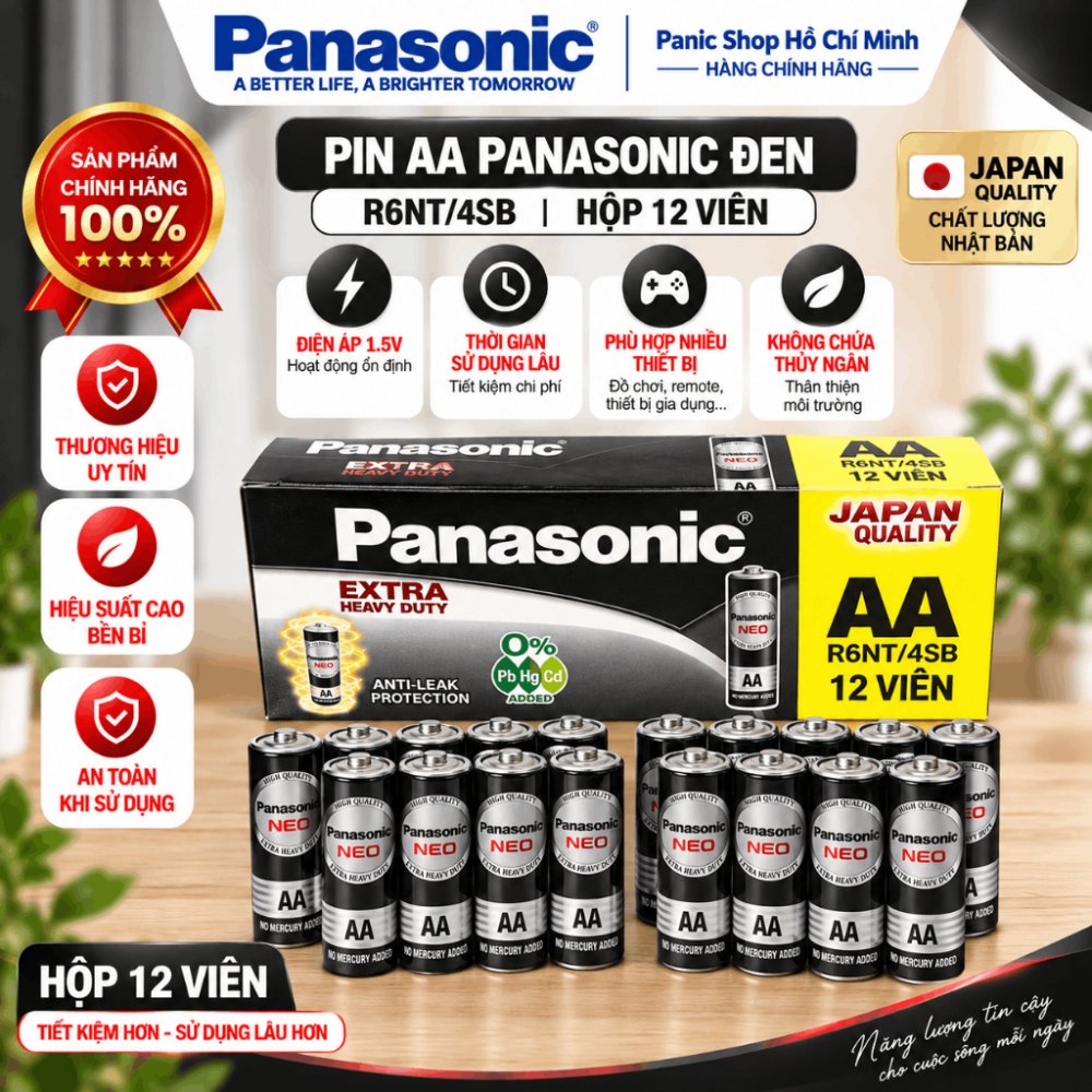 Pin Than Panasonic AA R6NT/12H (Đen Vỉ 12 viên) – Hàng Chính Hãng