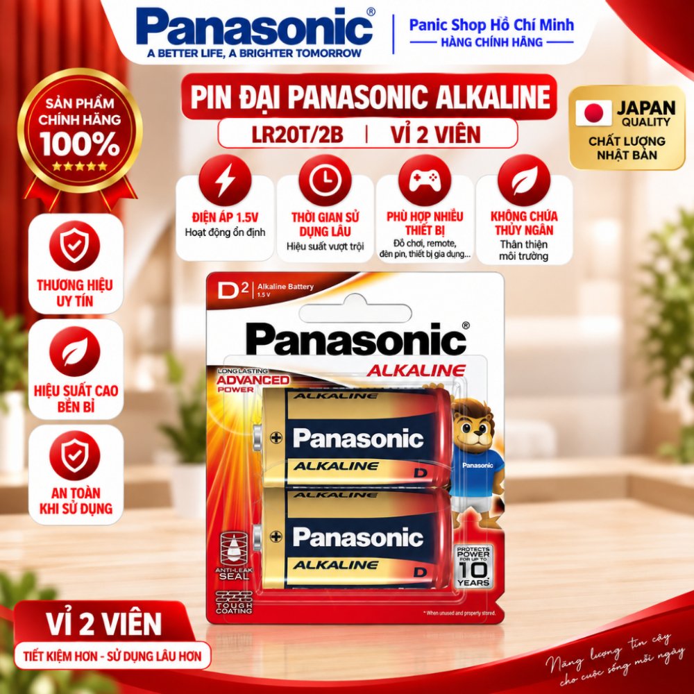 Vỉ 2 Viên Pin Panasonic Alkaline D/Pin Alkaline Đại/ Pin LR20 – Hàng Chính Hãng