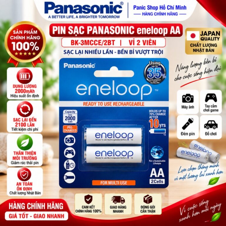 Vỉ 2 viên pin sạc Panasonic eneloop AA BK-3MCCE2BT6 - Hàng Chính Hãng
